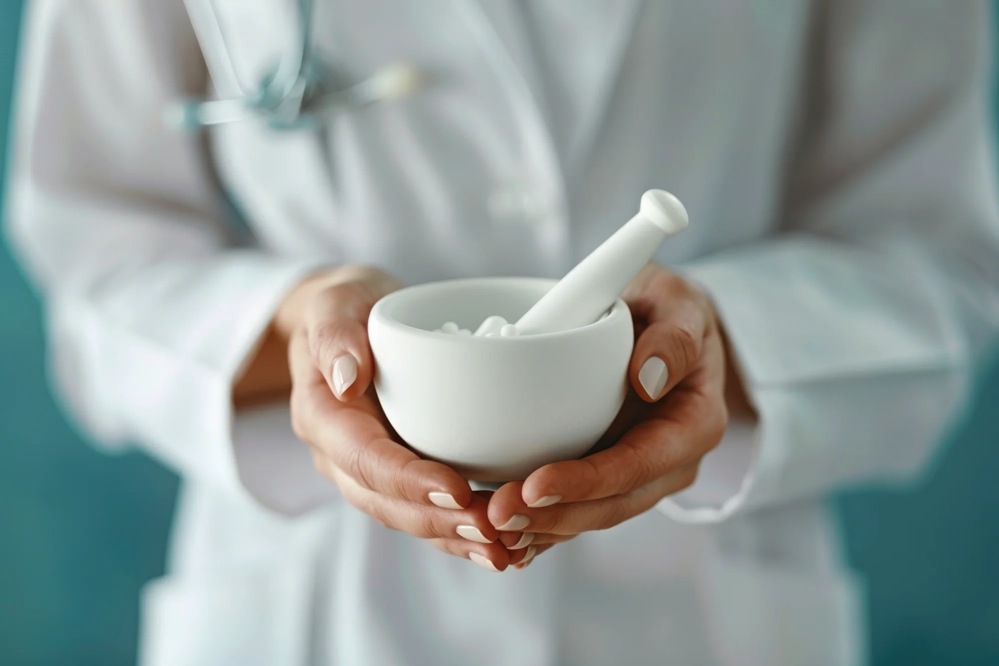 Pharmacist holding mortar and pestle